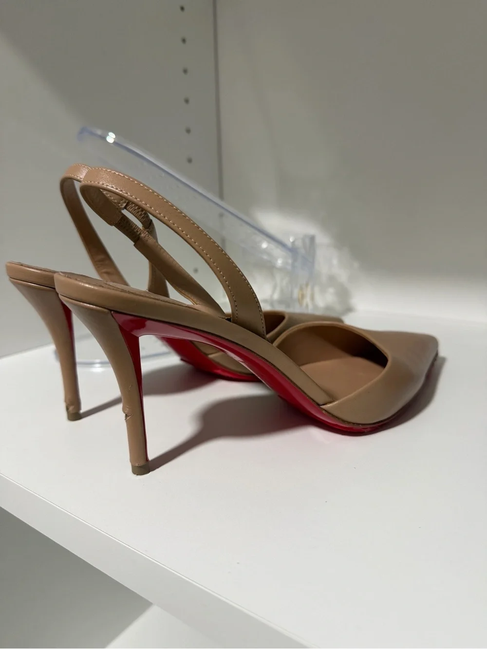 Christian Louboutin apostropha Beige Pointed-Toe Slingback Pump